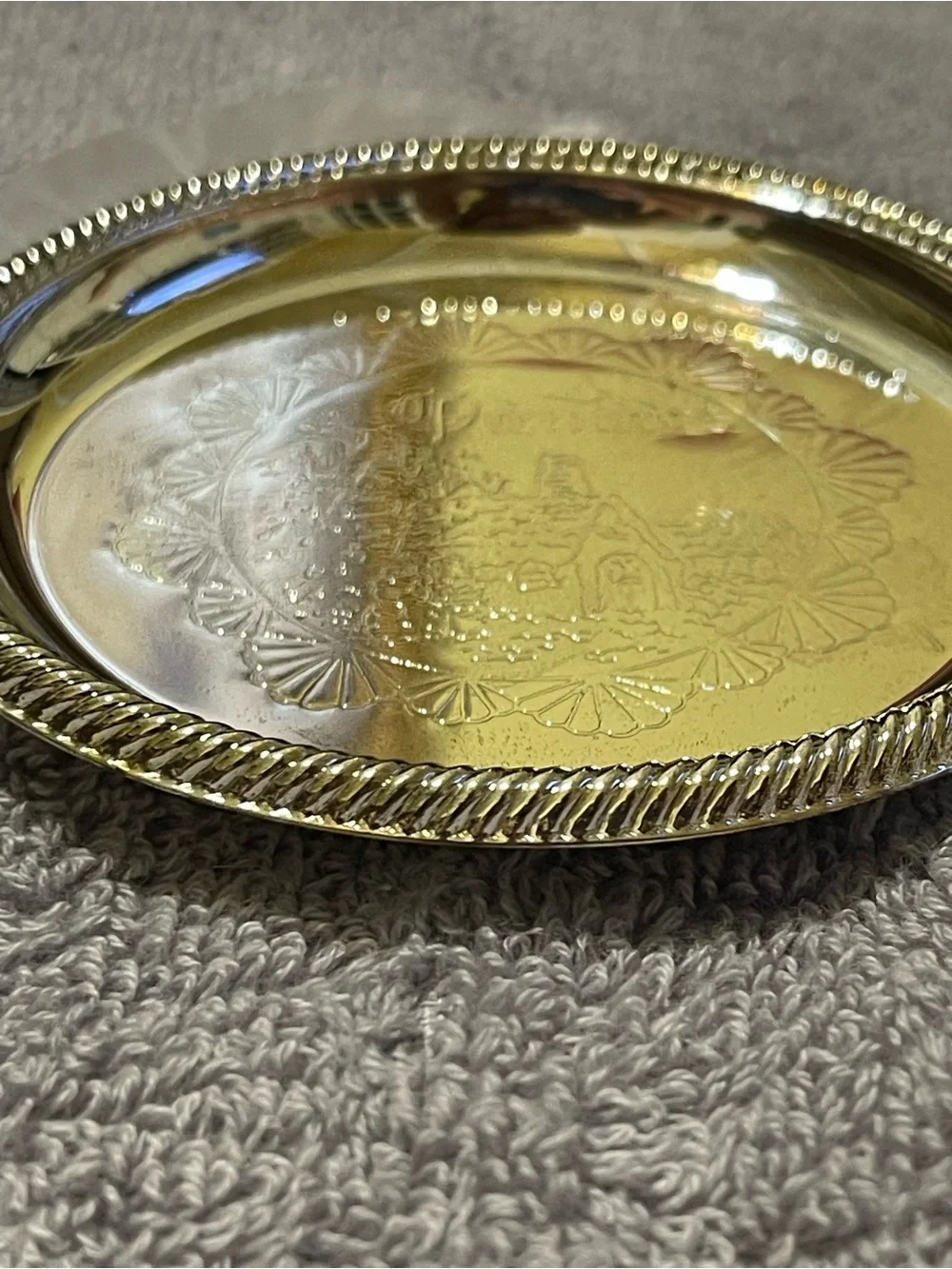 Silver Decorative Wall Plate with Embossed Pattern